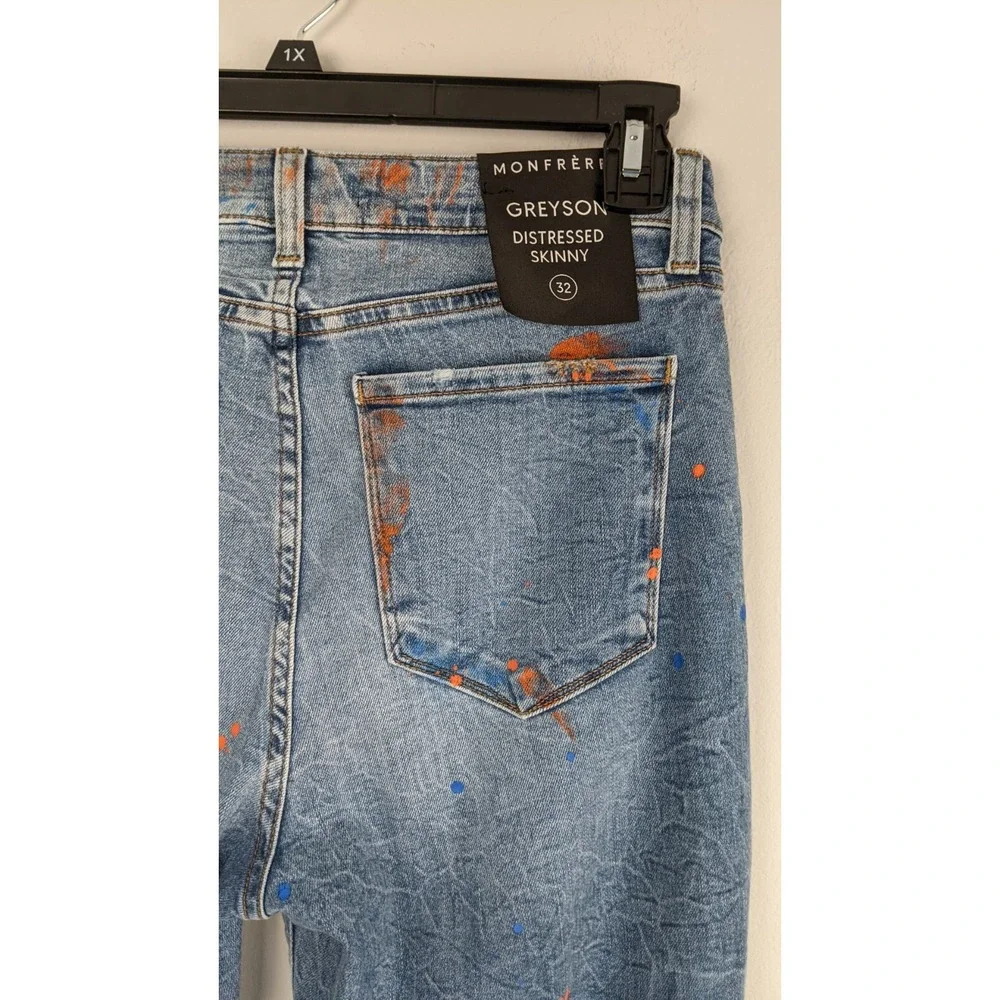 Monfrère Greyson Skinny Jeans • Size 32 • Blue Paint‎ Splatter • NWT